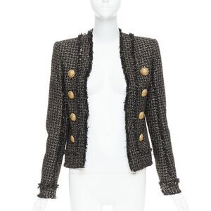 Balmain Gold Tweed Lion Button Jacket